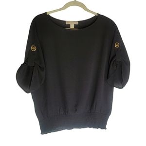 Michael Kors Women's Black Roll-Up Sleeve Blouse Top - Medium